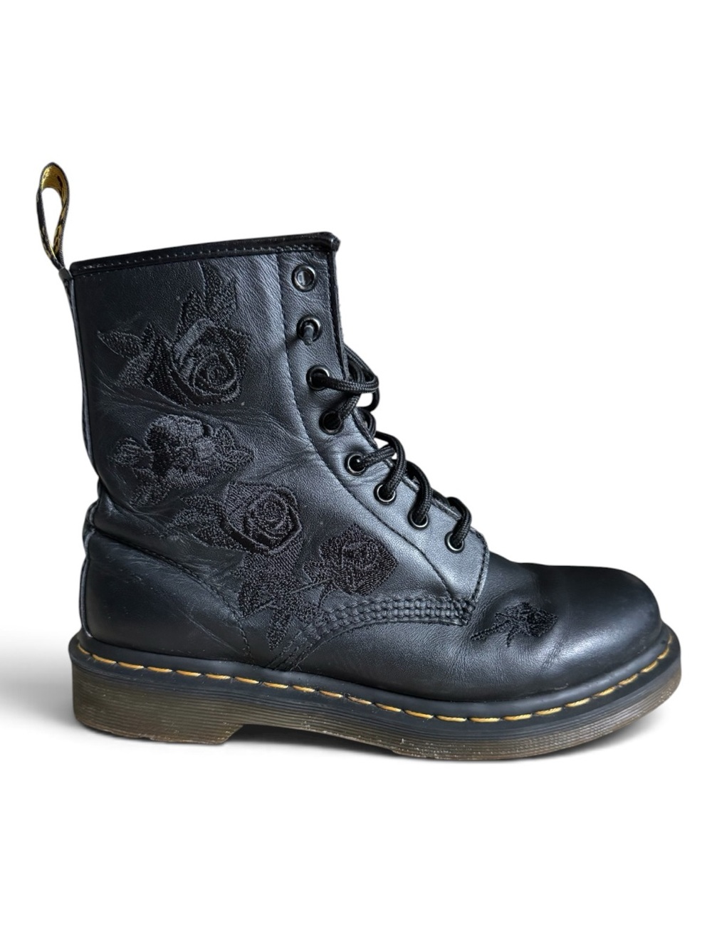 Dr. Martens 1460 Vonda Mono Rose Embroidered Leather Boots Black Size 8